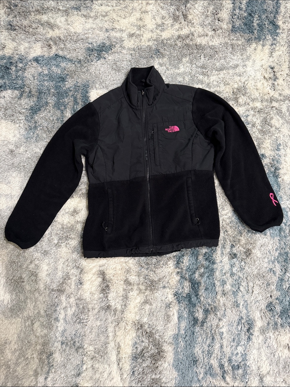 Women’s The North Face Black Fleece Jacket with Pink Logo Accent